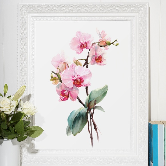 Watercolor Pink Orchids Wall Art Print Unframed - Elegant Floral Serenity - Picture 6 of 6